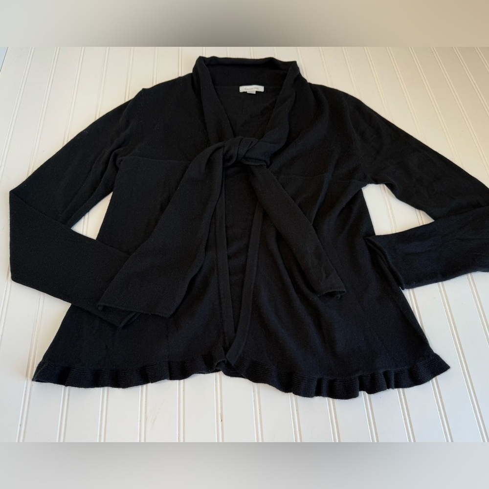 Garnet Hill Womens Black Silk Cashmere Cardigan Sweater Tie Neck Small 1469
